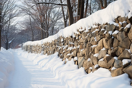 清风背景图片_雪已经覆盖了石墙