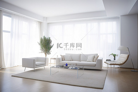 客厅家具背景图片_坐在窗前的白色客厅家具