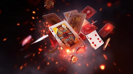 游戏背景图片_飞行中的发光王牌 发光扑克牌的抽象 3D 渲染