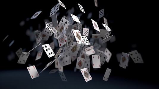 玩游戏背景图片_3d 渲染中掉落的扑克牌