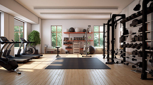 镜子背景图片_家庭健身房设计的 3d 渲染