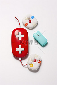 鼠标小背景图片_有红十字和药丸的电脑鼠标