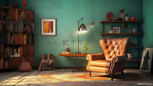 紧凑空间中舒适的室内休息室的 3D 描绘