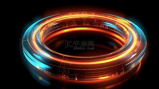 发光圈背景图片_辐射能量隧道抽象环，在极端特写 3D 渲染中具有发光光效果
