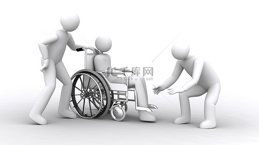 协助背景图片_在行动中协助残疾人 3d 白色字符