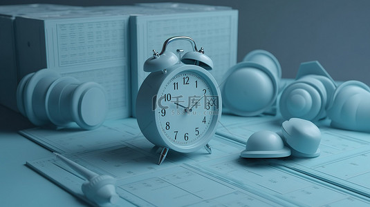 蓝色单色 3D 日历和闹钟非常适合日程安排和时间管理