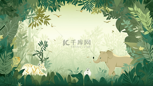 森林动物动物背景图片_动物植物森林背景插画