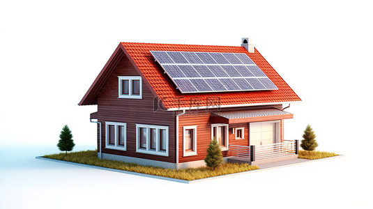 白色背景上太阳能房屋的孤立 3D 插图