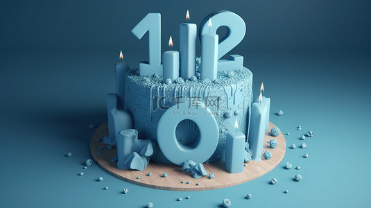 蓝色生日蛋糕背景图片_巨大的蓝色生日蛋糕，数字 20，令人惊叹的 3D 渲染