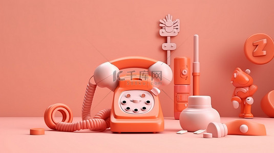 客户服务电话背景图片_通过电话提供客户服务的 3D 粘土风格概念插图