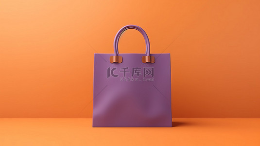 简约折扣促销横幅橙色购物袋在柔和的紫色背景 3D 渲染插图