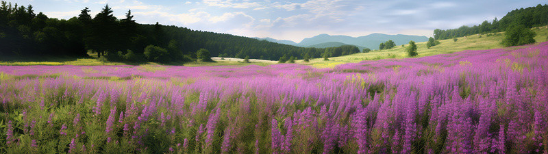 背景中有紫色花朵的田野