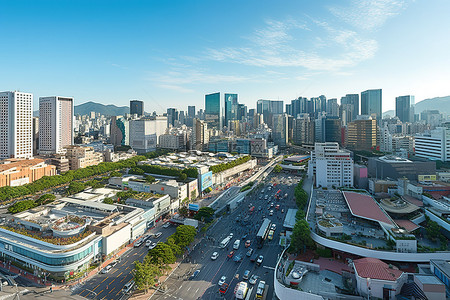 城市航拍背景图片_韩国首尔 st Seongngongkyungdong 街的航拍图像
