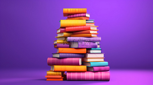 充满活力的书架与引人注目的紫色背景 3D 渲染