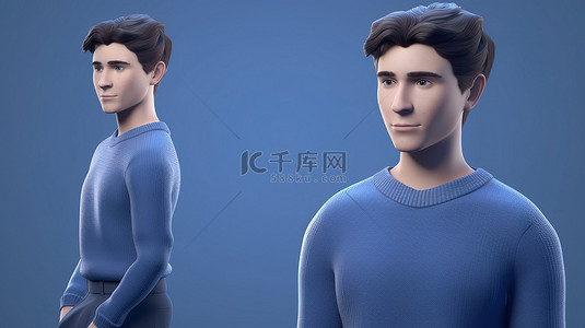 卡通图片男背景图片_3D 渲染中的蓝色毛衣男性头像非常适合个人资料图片