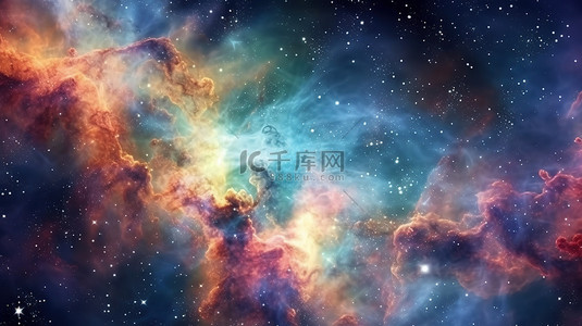 绿地背景图片_充满活力的银河星云，周围环绕着星空，3D 创作