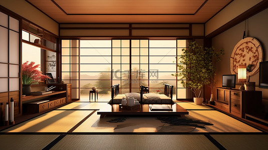 多功能房间的创新理念日本风格的 3D 室内设计