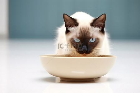 吃饭背景图片_一张暹罗猫用黄色碗吃饭的照片