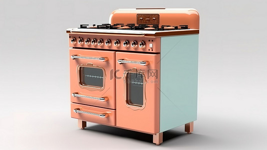 烤箱工具背景图片_过去的老式厨房用具经典燃气灶烤箱的 3D 渲染