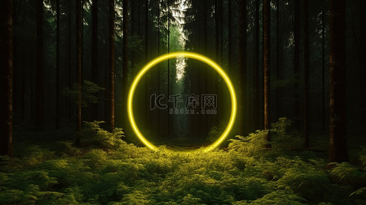 森林环境中的辐射霓虹灯边框与复制空间