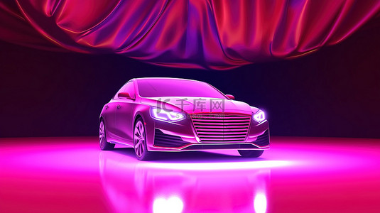 科技光科技蓝背景图片_在充满活力的霓虹灯背景上带有防护罩的车辆的 3D 渲染