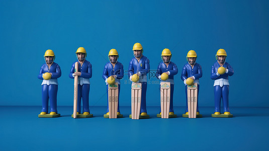 斯里兰卡板球队与比赛装备的蓝色背景 3D 渲染
