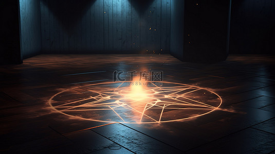 魔术背景图片_令人惊叹的 3d 魔法星圈，在粗糙的表面上有发光的闪电