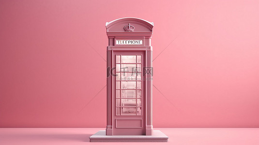 采用 3D 技术创建的粉红色背景下的双色调效果的传统英国电话亭