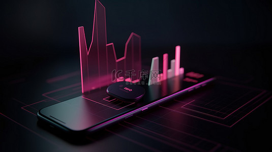 空智能手机插图背景增强 3D 渲染最小现代商业财务图表分析图标概念