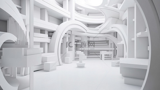 场景科幻背景图片_通过 3D 渲染创建的广告准备白色抽象建筑背景场景