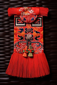 黑色木板上的红色中国服装