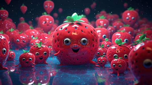 3d 渲染中的卡哇伊草莓宇宙