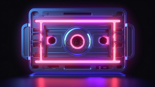 音乐ui界面背景图片_发光的霓虹盒图标 3d 渲染的 ui ux 界面元素
