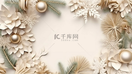 圣诞背景图片_松树枝的顶视图框架构图，庆祝欢乐的圣诞节