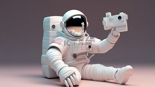 3D 插图宇航员在外太空捕捉自拍照