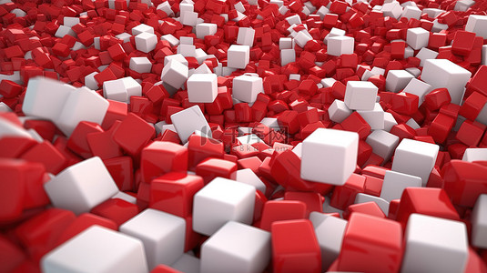 堆积白色立方体的特写 3D 渲染，其中有红色目标立方体