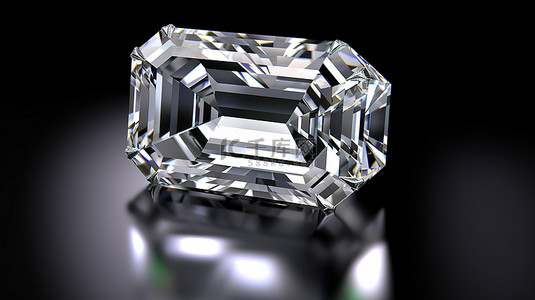 祖母绿钻石背景图片_精致的单颗祖母绿切割钻石的 3D 渲染