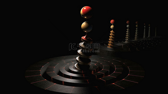 黑色前进背景图片_通过螺旋 3D 棋子前进，描绘黑色背景上呈现的职业成长