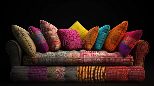 彩色 3D 渲染中的程式化沙发和枕头