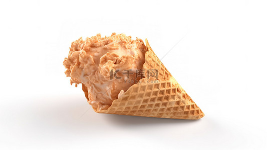 3d 创建的空白白色表面上没有馅料的脆皮冰淇淋甜筒
