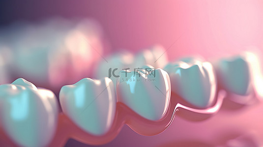 牙套微笑背景图片_令人惊叹的牙齿特写，选择性聚焦，实现最佳健康 3D 渲染