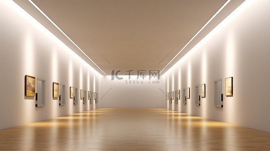 裸露的博物馆墙壁用灯光 3D 渲染照明