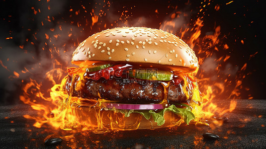 汉堡背景图片_爆炸性汉堡 3d 渲染的喜悦