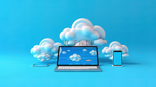 蓝色服务器背景图片_蓝色背景 3D 渲染云存储为您的手机平板电脑笔记本电脑