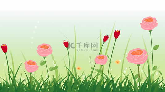 红色卡通花朵背景图片_玫瑰花草创意装饰春天简单背景