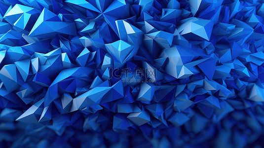 低聚蓝色三角形背景的 3d 渲染插图