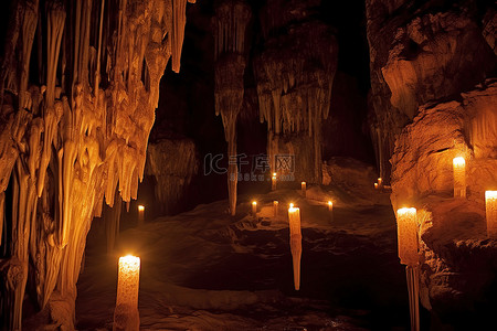 洞穴内部的一组发光的岩石