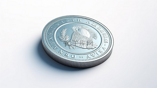白色背景上卡通蓝色美元硬币的简约 3D 渲染