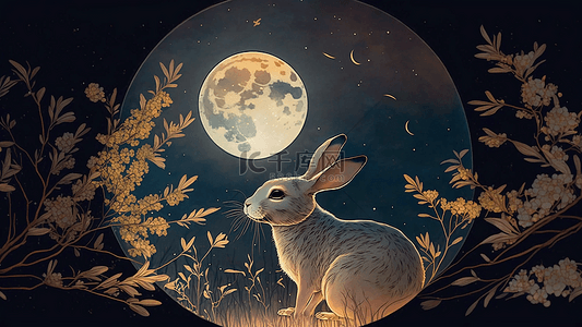 玉兔圆月背景图片_中秋节圆月兔子背景