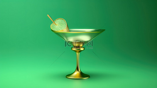 福背景图片_潮水绿色鸡尾酒图标 3D 渲染的社交媒体福图纳金鸡尾酒的象征